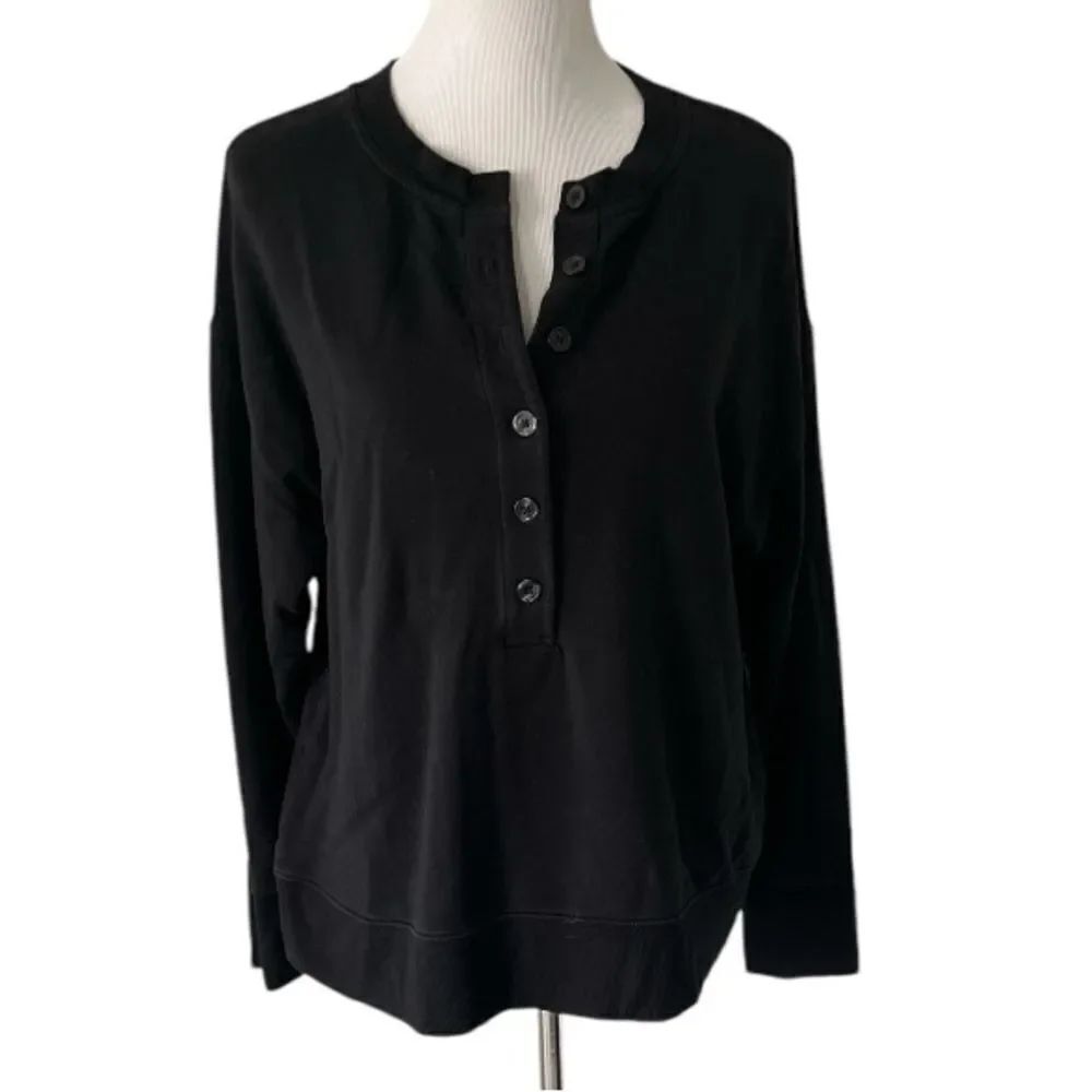 Athleta Half Button Crew Sweatshirt Black size M
